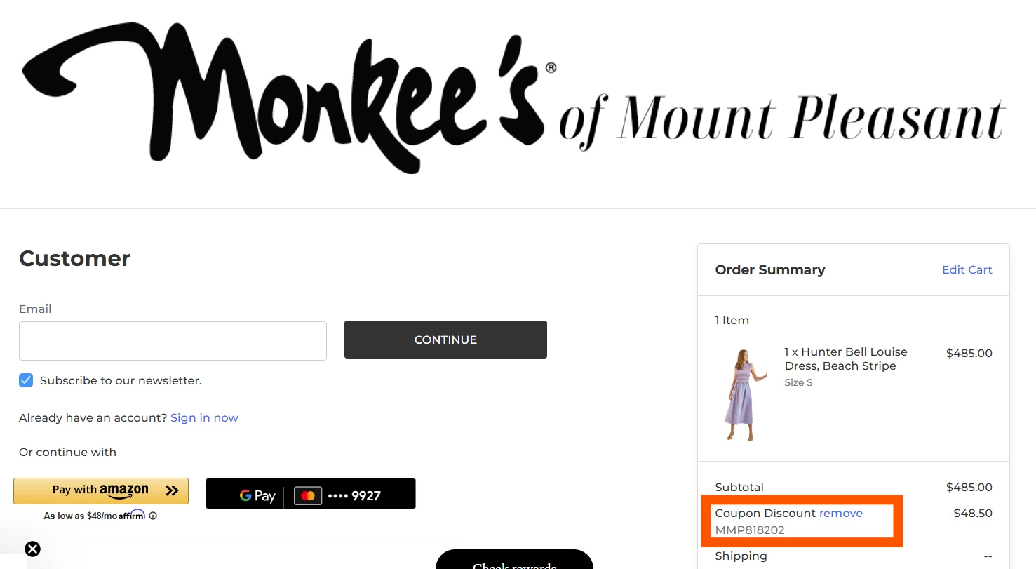 Monkees of Mount Pleasant verified Coupon code MMP818202